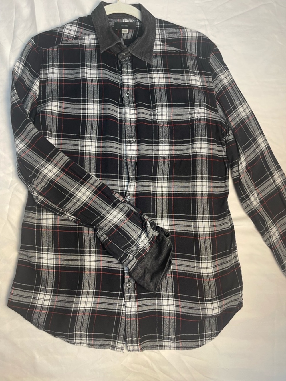 Diesel Black, White & Red Plaid Button-Down Shirt